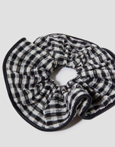 Oversized Gingham Hair Scrunchie, , large