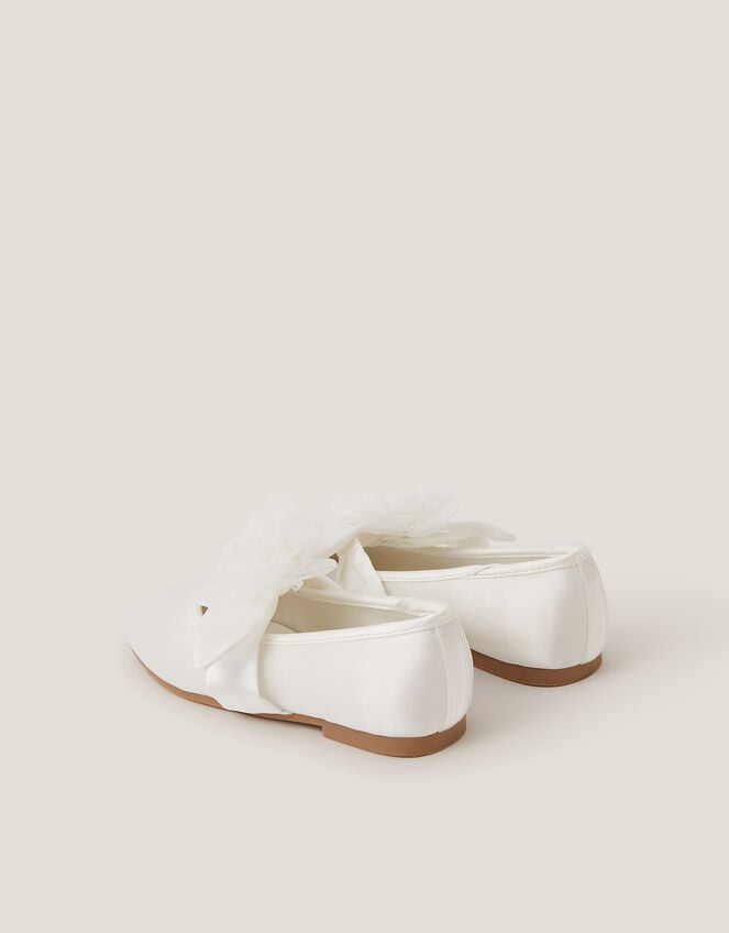 Flower Strap Satin Ballet Flats, Ivory (IVORY), large