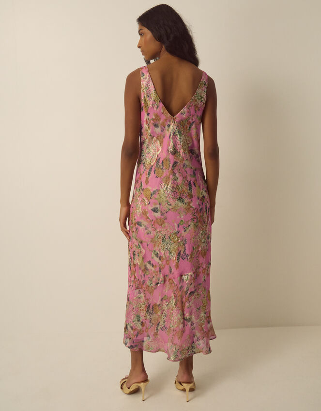 Ada Sleeveless Metallic Bias Cut Midi Dress, Pink (PINK), large
