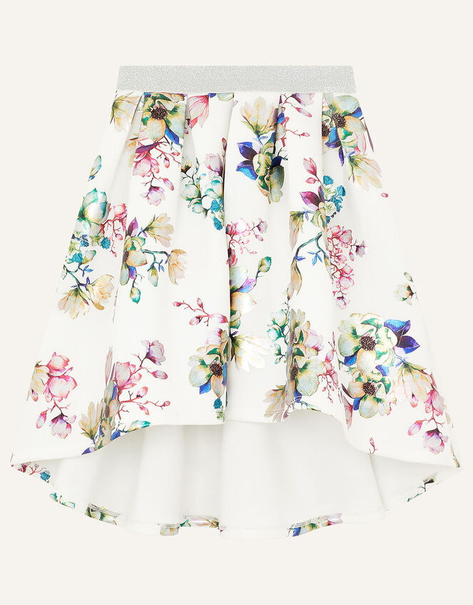 Chiffon Top and Floral Scuba Skirt Set, Ivory (IVORY), large