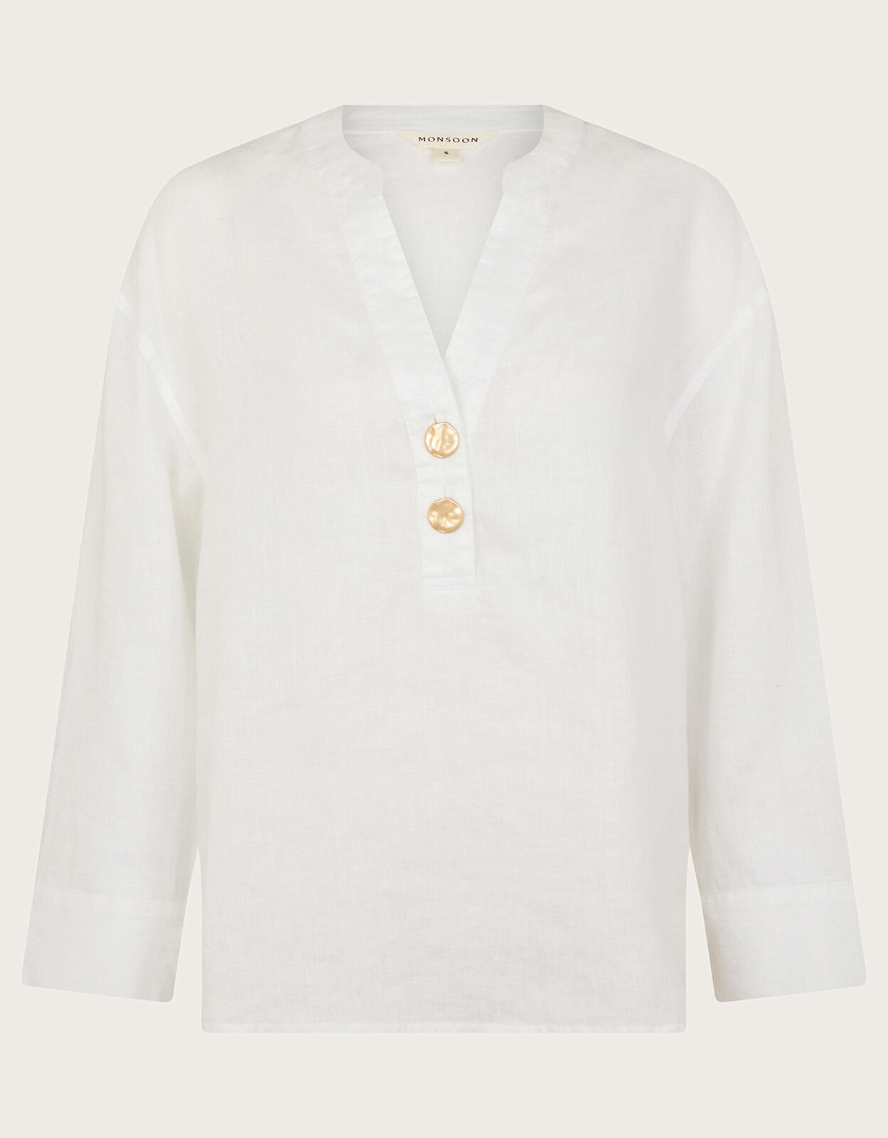 Camille Button Linen Top White