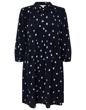 Spot Print Short Dress in Sustainable Viscose, Blue (NAVY), large