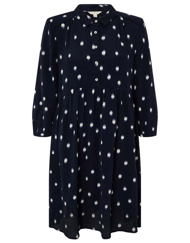 Spot Print Short Dress in Sustainable Viscose, Blue (NAVY), large