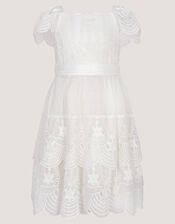 Isabel Lace Scallop Tiered Party Dress, Ivory (IVORY), large