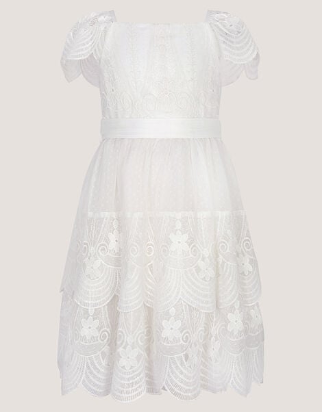 Isabel Lace Scallop Tiered Party Dress, Ivory (IVORY), large