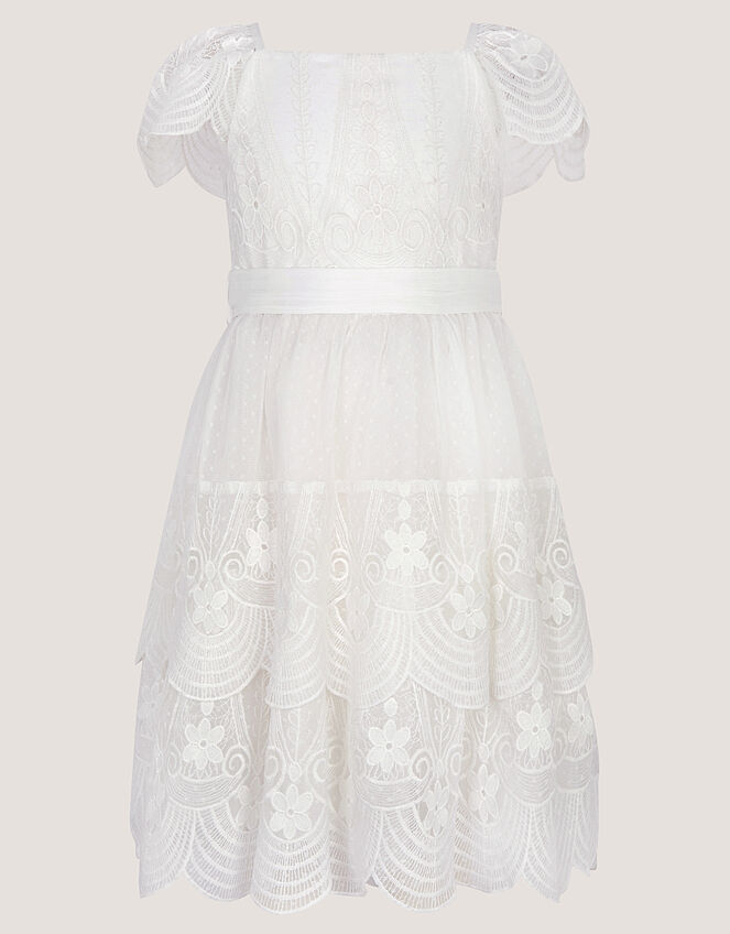 Isabel Lace Scallop Tiered Party Dress, Ivory (IVORY), large