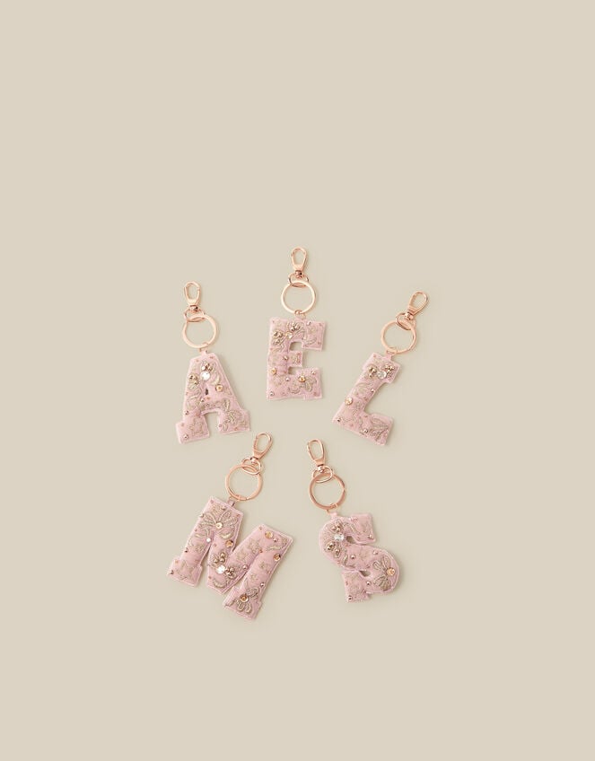 Embellished Velvet Initial Bag Charm, Pink (PINK), large