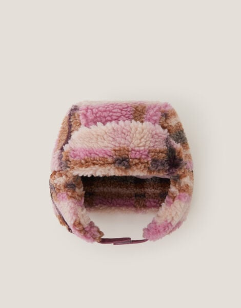 Borg Check Trapper Hat, Pink (PINK), large