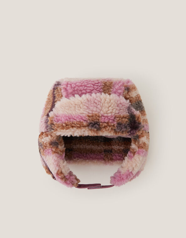 Borg Check Trapper Hat, Pink (PINK), large