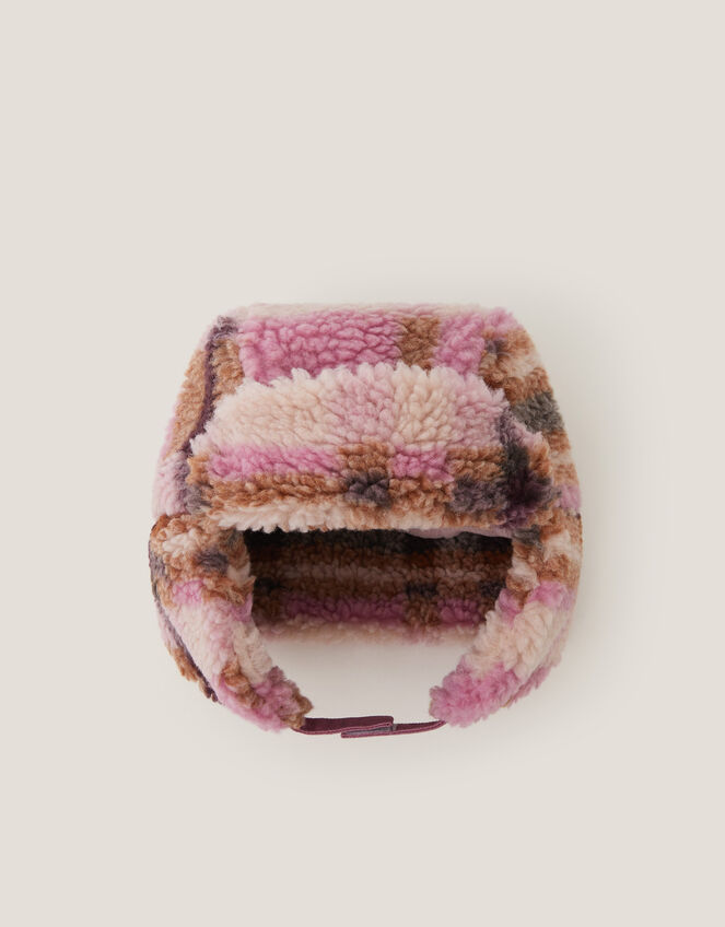 Borg Check Trapper Hat, Pink (PINK), large