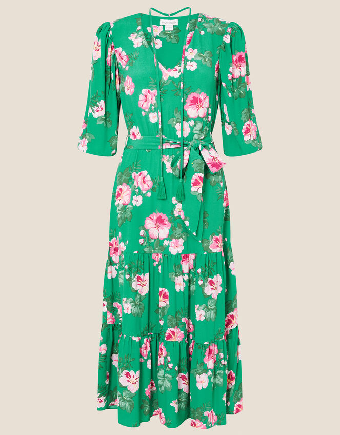 Alexis Floral Tiered Midi Dress, Green (GREEN), large