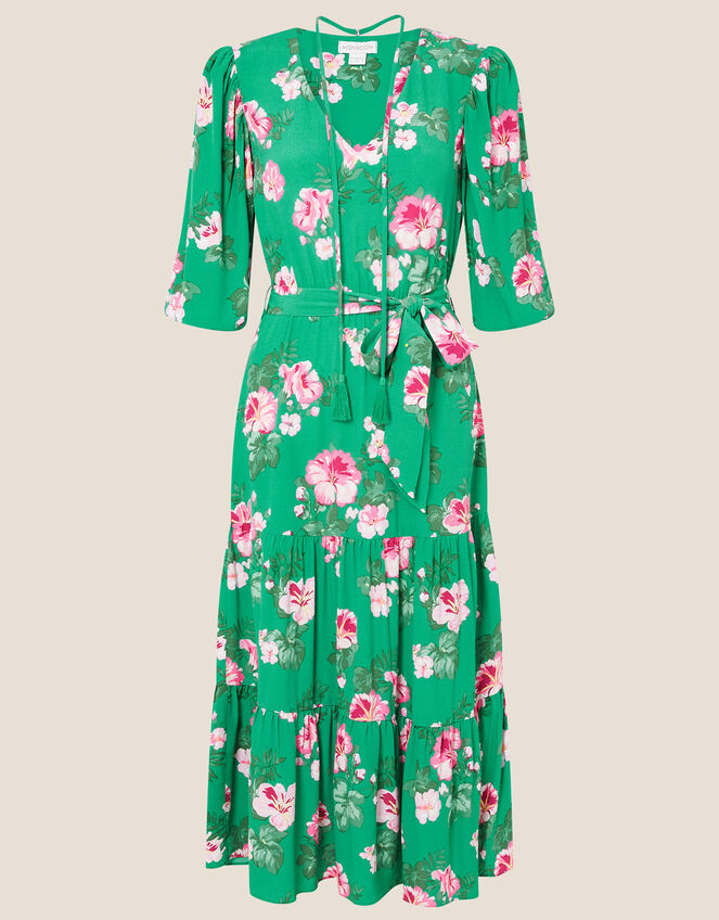 Alexis Floral Tiered Midi Dress Green