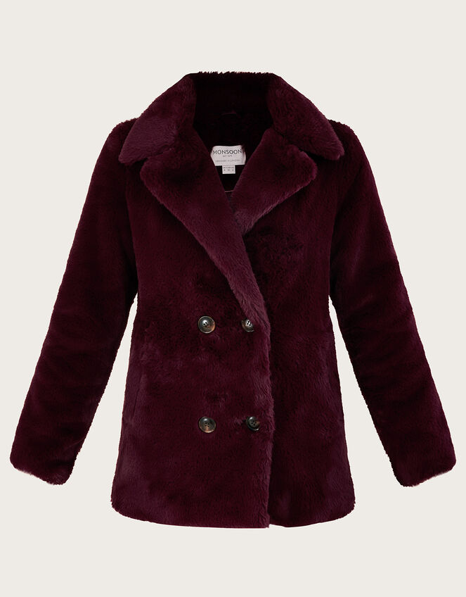 Freya Faux Fur Short Coat, Red (RED), large