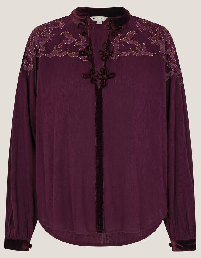Mallory Embroidered Blouse, Purple (PURPLE), large