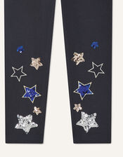 Star Print Leggings , Blue (NAVY), large