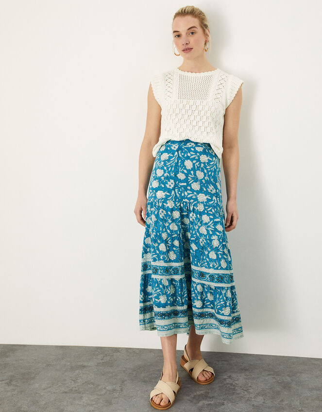 ARTISAN STUDIO Woodblock Print Skirt, Blue (BLUE), large