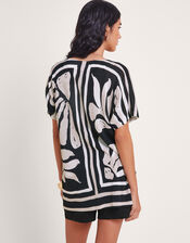 Palm Print Knit Top, Black (BLACK), large