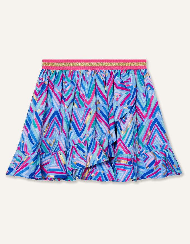 Chevron Foil Print Skirt, Blue (BLUE), large