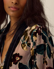 Ayla Floral Devor&eacute; Blouse, Camel (BEIGE), large