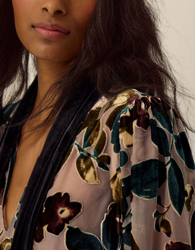 Ayla Floral Devor&eacute; Blouse, Camel (BEIGE), large