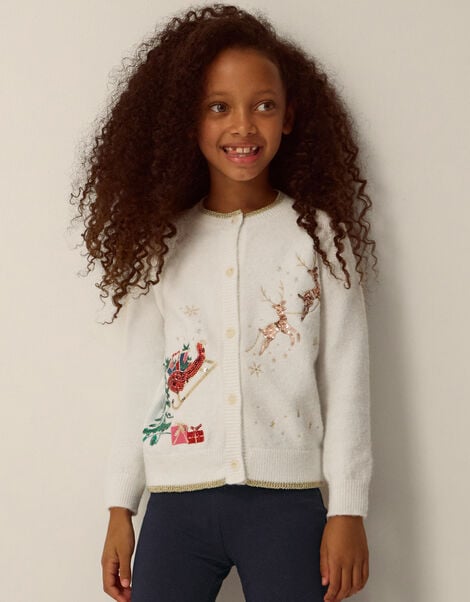 Sequin Christmas Scene Cardigan, Ivory (IVORY), large