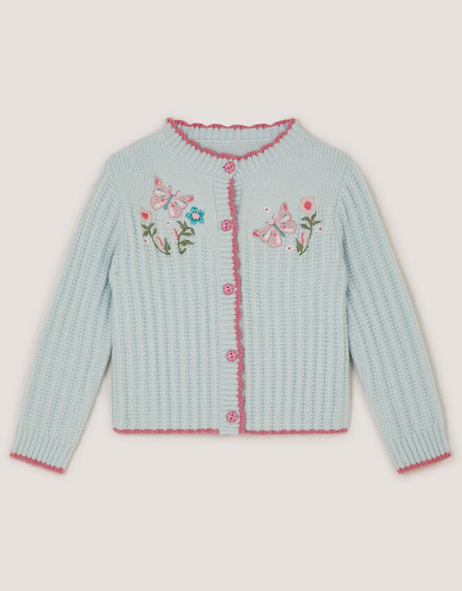 Butterfly Embroidered Knit Cardigan, Blue (BLUE), large