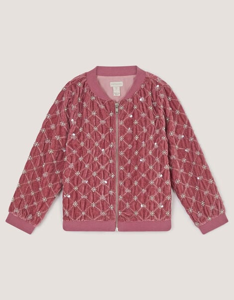 Gracie Embellished Velour Bomber Jacket, Pink (PINK), large