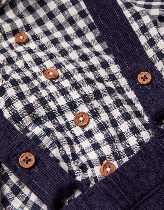 Newborn David Dungaree and Gingham Shirt Set, Blue (NAVY), large