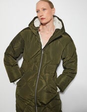 Phoebe Fleece Quilted Puffer Coat, Green (KHAKI), large