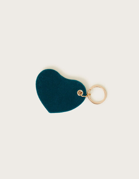 Plain Velvet Heart Keyring, Teal (TEAL), large