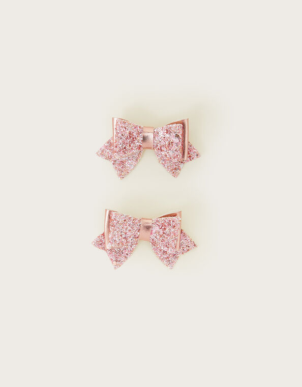 Twinkle Glitter Bow Hair Clips Set of Two, , large