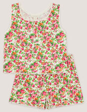 Floral Print Ribbed Short Pyjama Set, Cream (CREAM), large