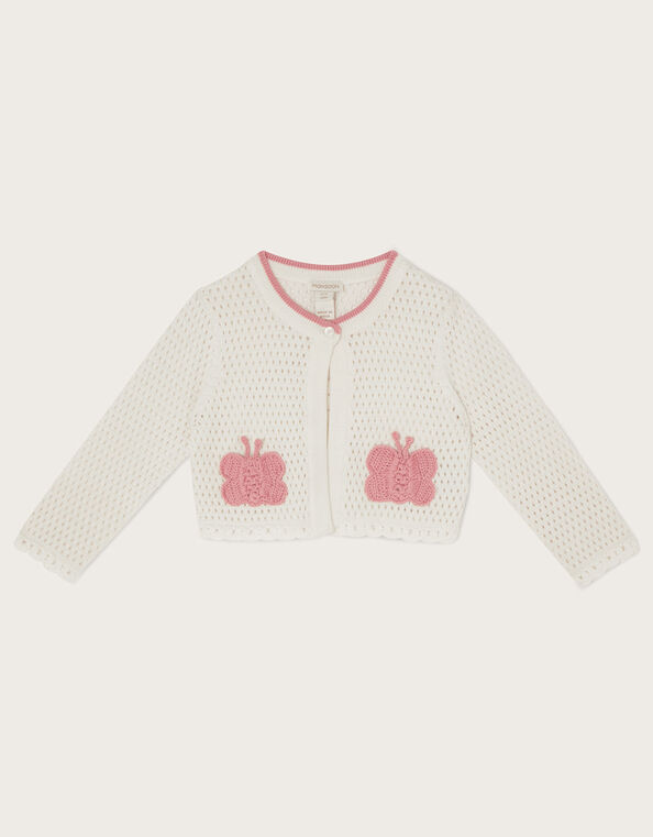 Baby Crochet Butterfly Cardigan, Ivory (IVORY), large