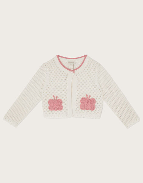 Baby Crochet Butterfly Cardigan, Ivory (IVORY), large