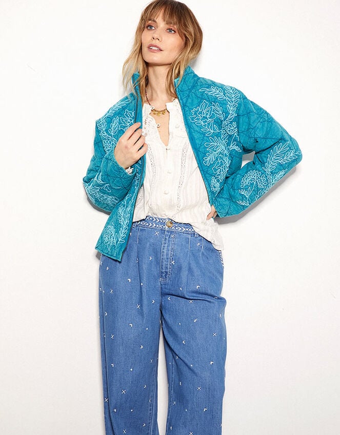 East Tate Embroidered Quilted Jacket, Teal (TEAL), large