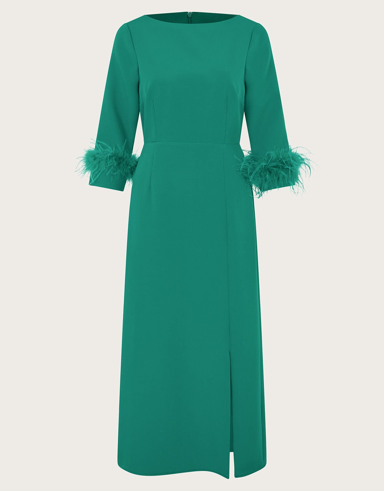 Gwen Feather Cuff Midi Dress Green Evening Dresses Monsoon Global