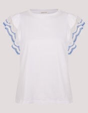 India Embroidered Flutter-Sleeve Top, Ivory (IVORY), large