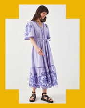 East Aliona Floral Broderie Midi Dress, Purple (LILAC), large
