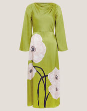 Molly Floral Print Satin Dress, Green (OLIVE), large