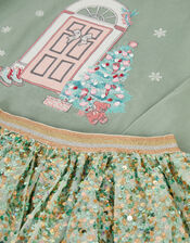 Christmas Top & Sequin Disco Skirt Set, Green (GREEN), large