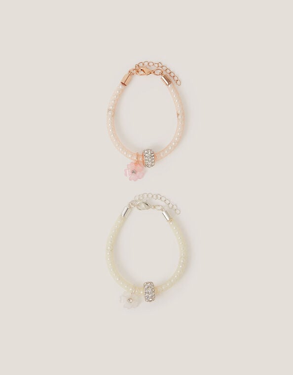 2-Pack Flower Charm Pearl Tube Bracelets, , large