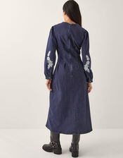Eileen Embroidered Denim Midi Dress, Blue (INDIGO), large