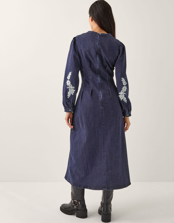 Eileen Embroidered Denim Midi Dress, Blue (INDIGO), large