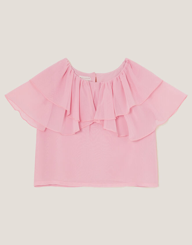 Paris Ruffle Chiffon Top, Pink (PINK), large