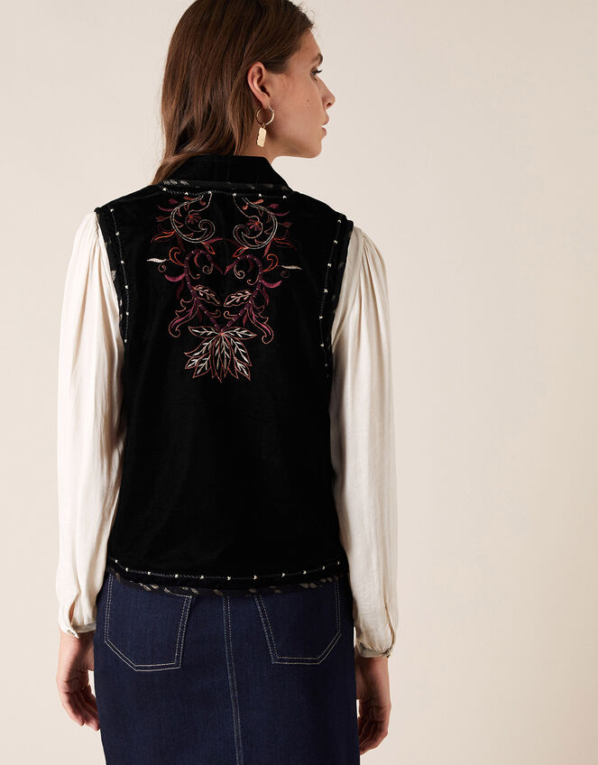 Embroidered Velvet Waistcoat, Black (BLACK), large