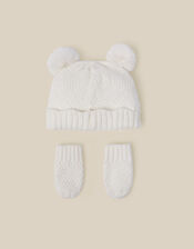 Baby Knitted Hat & Mittens Set, Ivory (IVORY), large