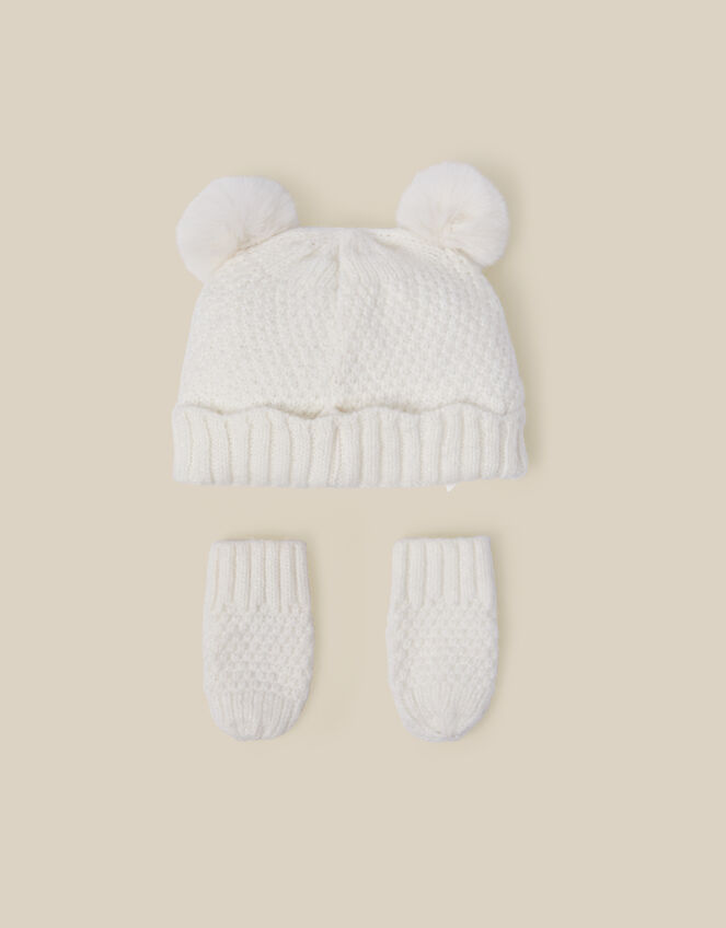 Baby Knitted Hat & Mittens Set, Ivory (IVORY), large