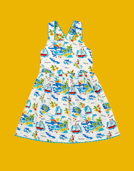 Frugi Seraphina Beach Print Dress, White (WHITE), large