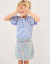 Floral Denim Skort, Blue (BLUE), large