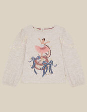Sequin Ballerina Long Sleeve Top, Ivory (IVORY), large
